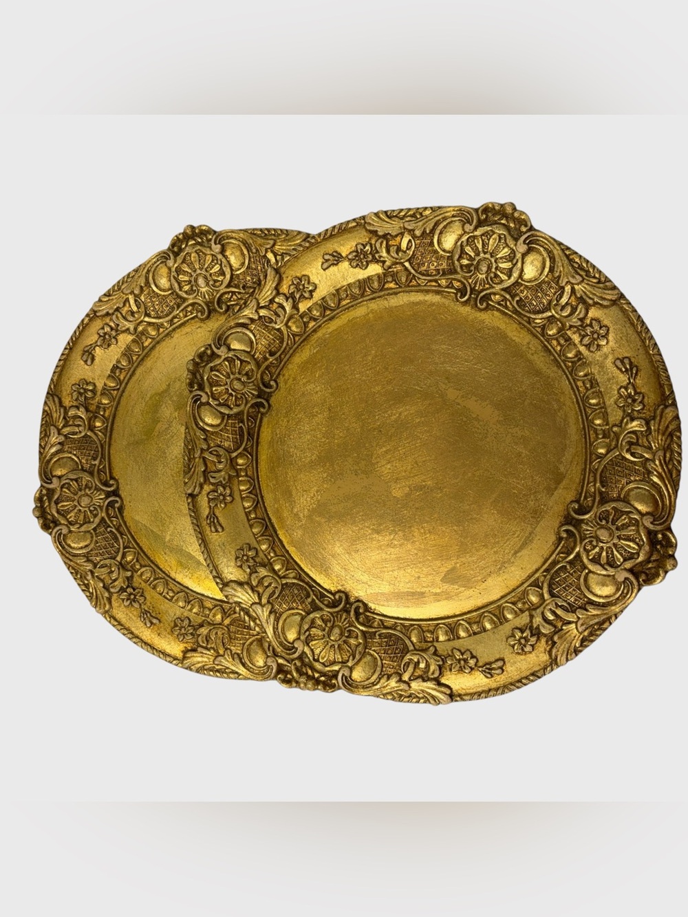 Vintage 1997 Ralph Lauren Ornate Florentine Gold Painted Wooden Chargers